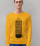 Full Sleeve  Printed Cotton T-shirt "Ideas Come after Coffee"