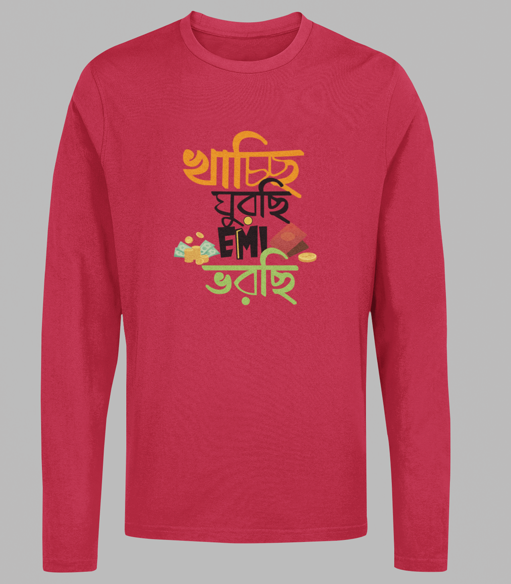 Full Sleeve  Bengali Graphic T-shirt "Kachii Ghurchi EMI Bhorchi"
