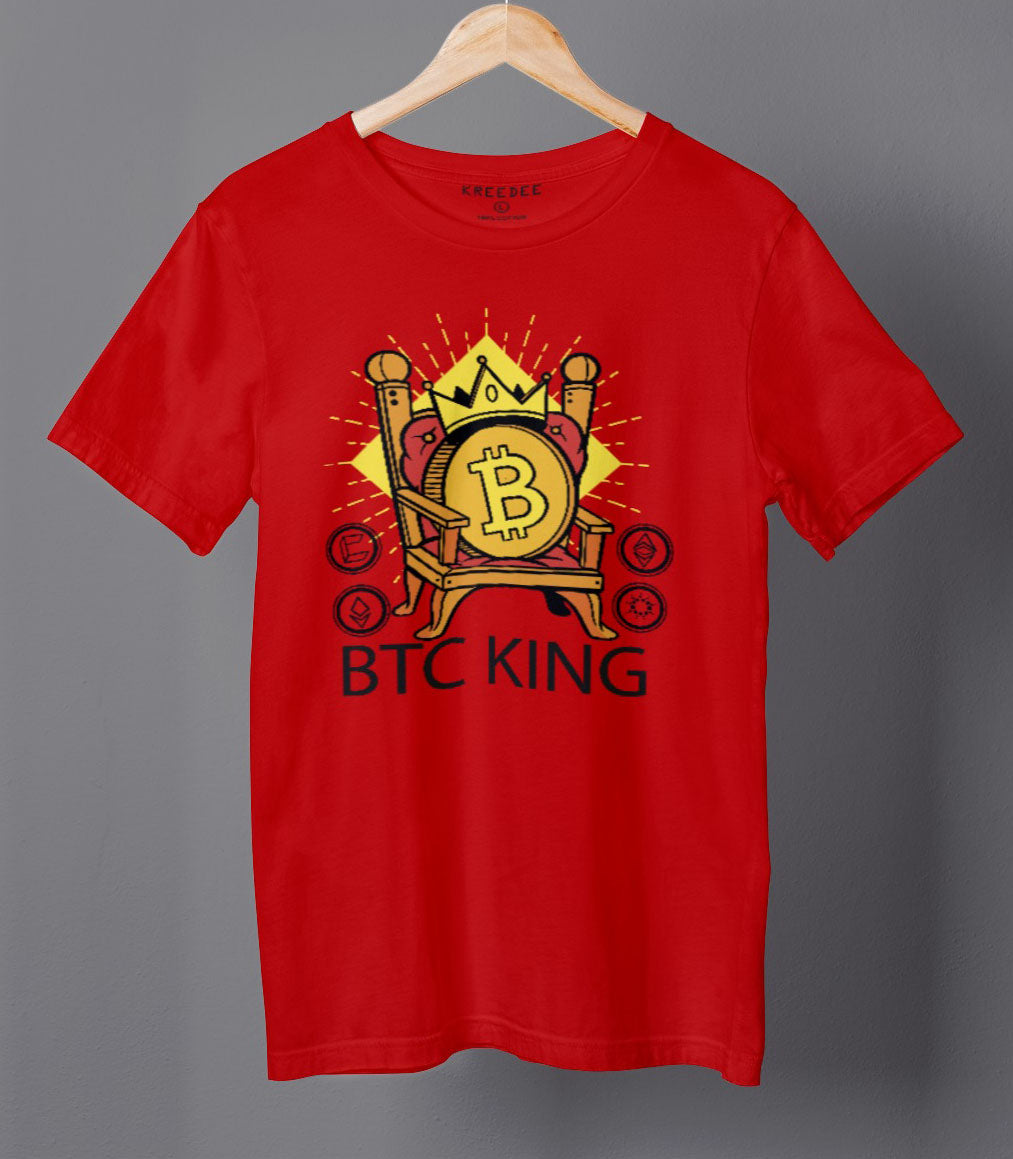 Bitcoin King Cryptocurrency Red Hanging Graphic T-shirt