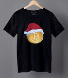 Bitcoin With A Christmas Cap Graphic Black T-shirt