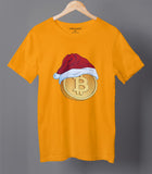 Bitcoin With A Christmas Cap Graphic Mustard Yellow T-shirt