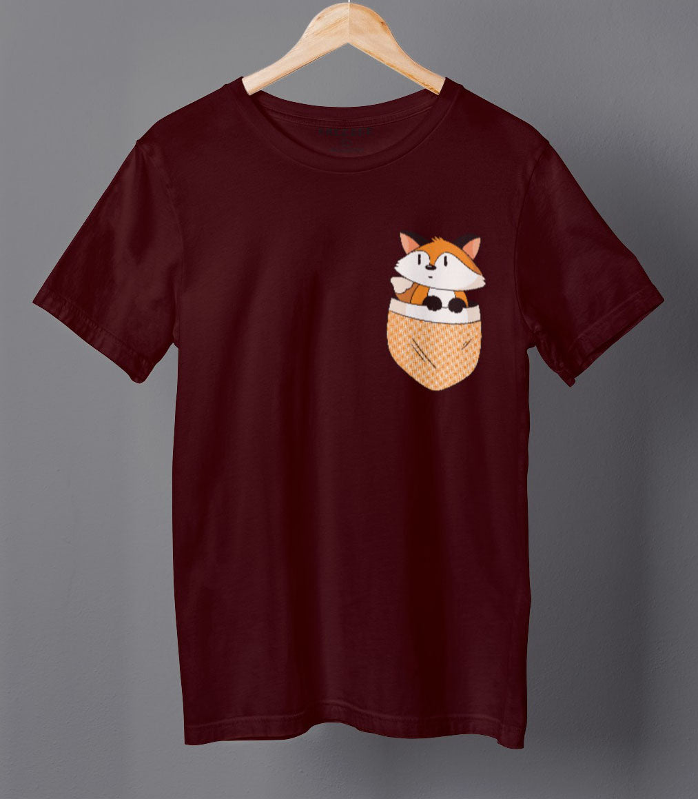 Cute Cat Pocket Graphic Maroon T-shirt