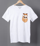 Cute Cat Pocket Graphic White T-shirt