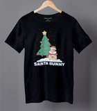 Santa Bunny Cute Christmas Graphic Black T-shirt