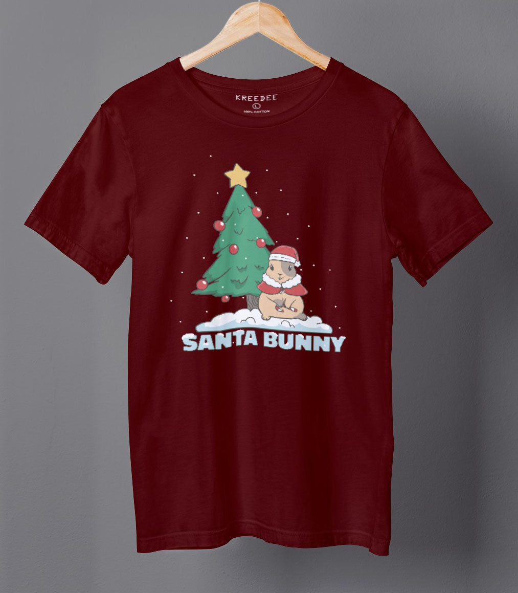 Santa Bunny Cute Christmas Graphic Maroon T-shirt