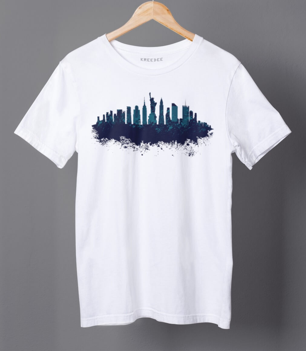 New York Skyline Printed Half Sleeve Cotton Unisex T-shirt