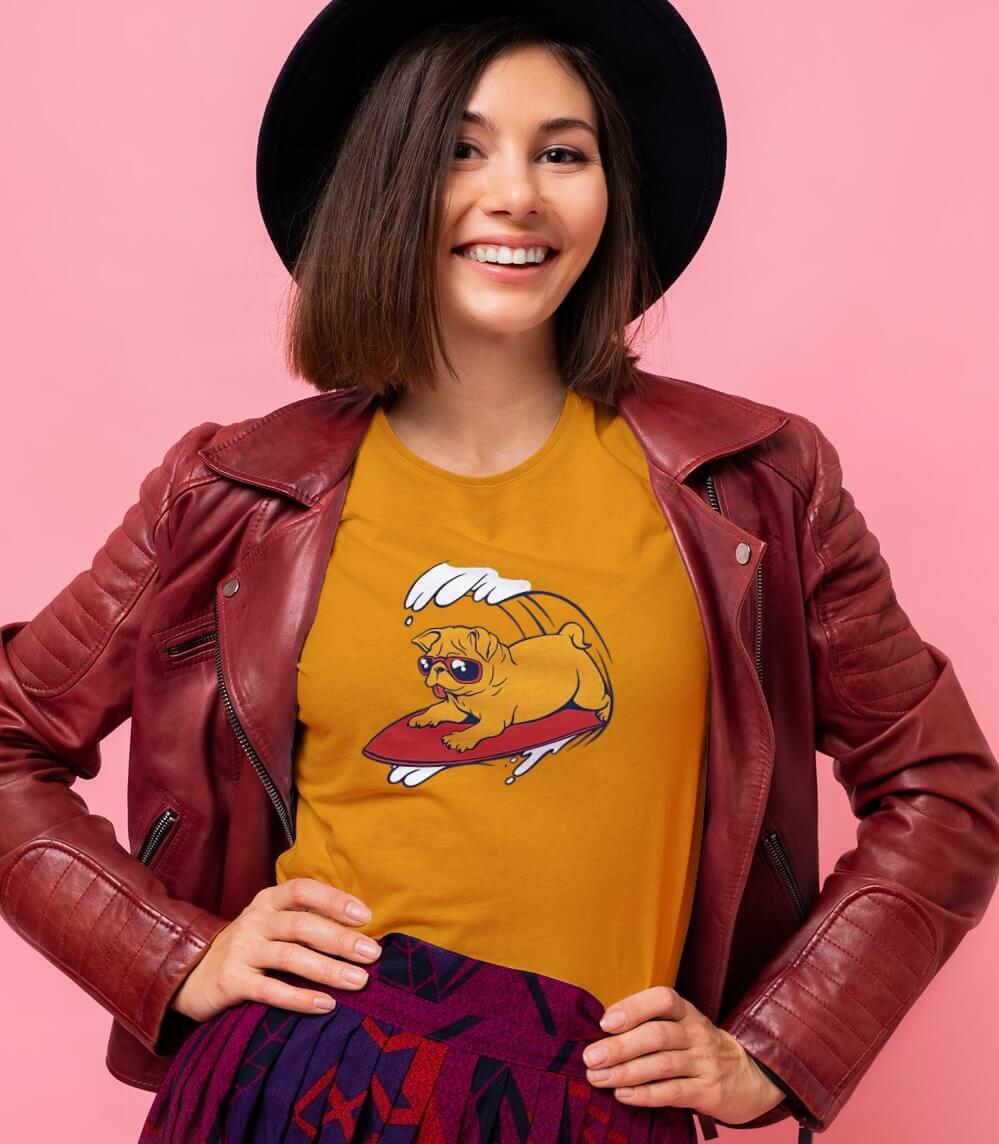 Pug Surfing Cool Design Women's Boyfriend T-shirt