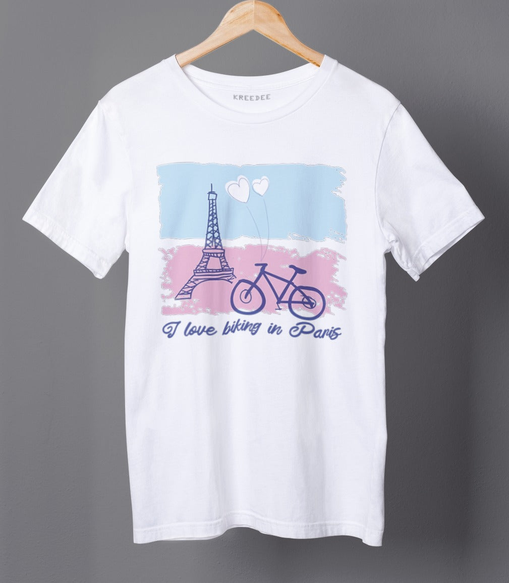 Biking In Paris  Half Sleeve Cotton Unisex T-shirt