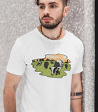 Cows Grazing Illustration Half Sleeve Men's T-shirt