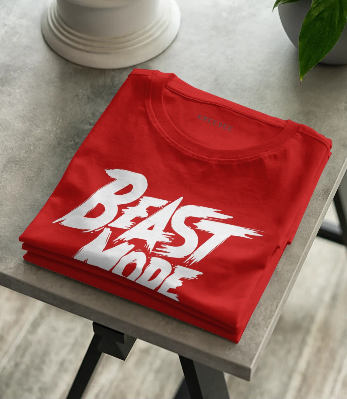 Beast mode red folding half sleeve men's tshirt