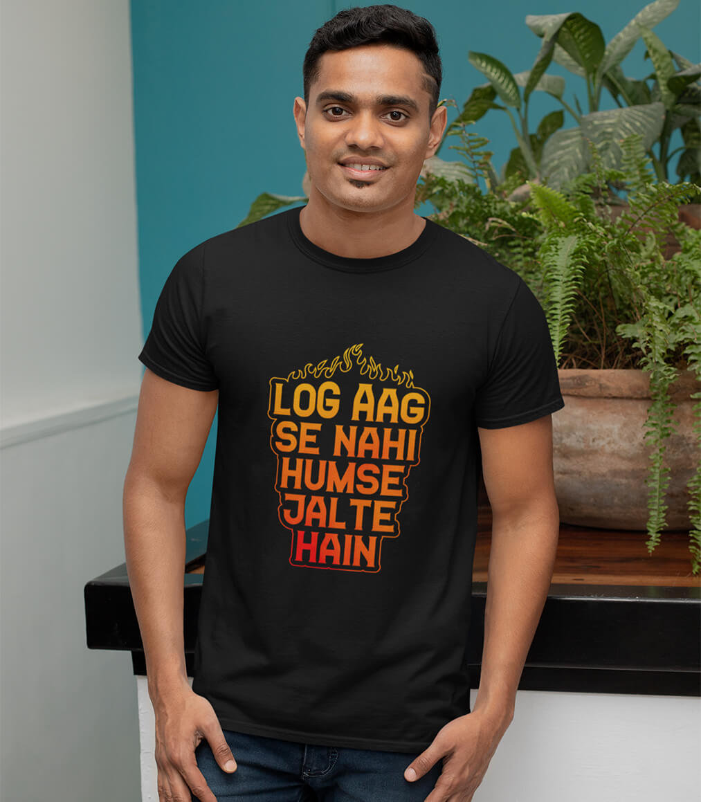 Log Aag se nahi Funny Half Sleeve Cotton Unisex T-shirt - S-38 / Black