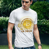 Bitcoin To The Rave Cryptocurrency Graphic White T-shirt Male Model